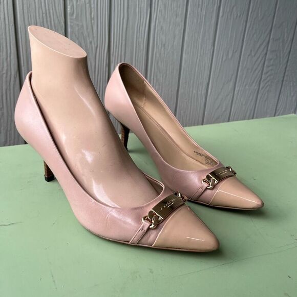 Coach Bowery Kitten Heels Nude Leather Pumps Sz 8.5 | Pointed Toe 3" Heel - Picture 12 of 14